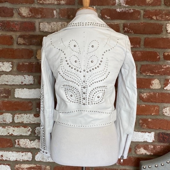 Belle Vere white leather studded moto jacket - Picture 3 of 9